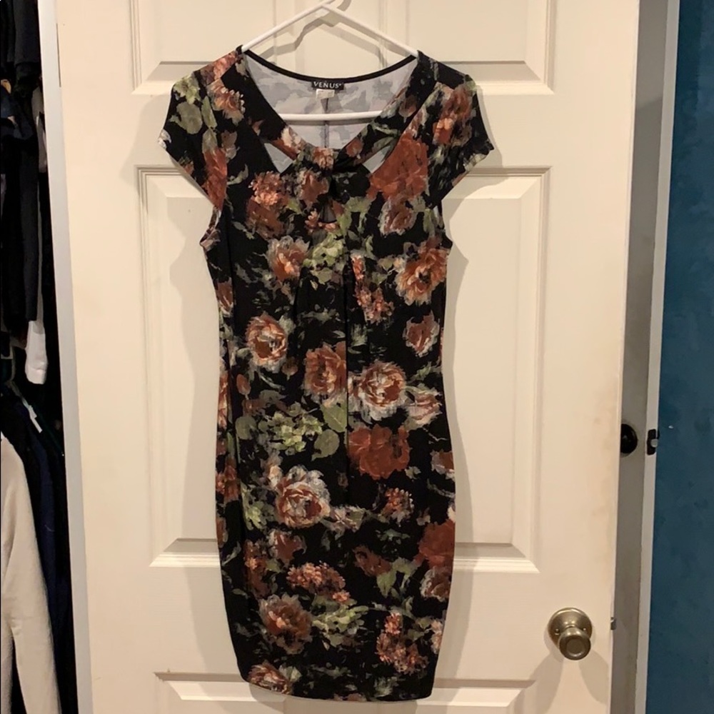 Floral Midi Fitted Dress by Venus